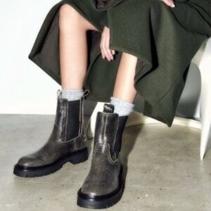 ZARA Platform Genuine Leather Dark Brown Combat Moto Boots